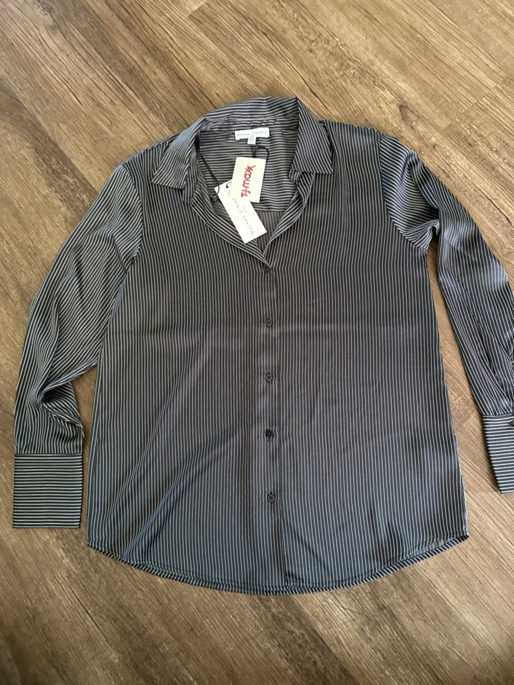Willa Black and Gray Pinstripe Button-Down Blouse